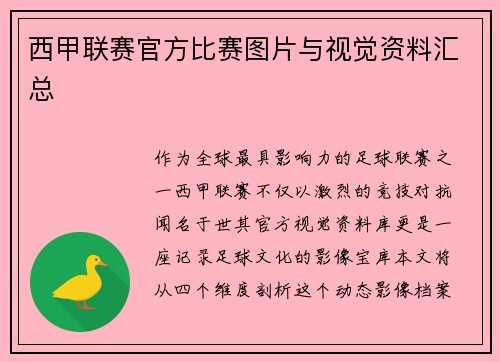 西甲联赛官方比赛图片与视觉资料汇总